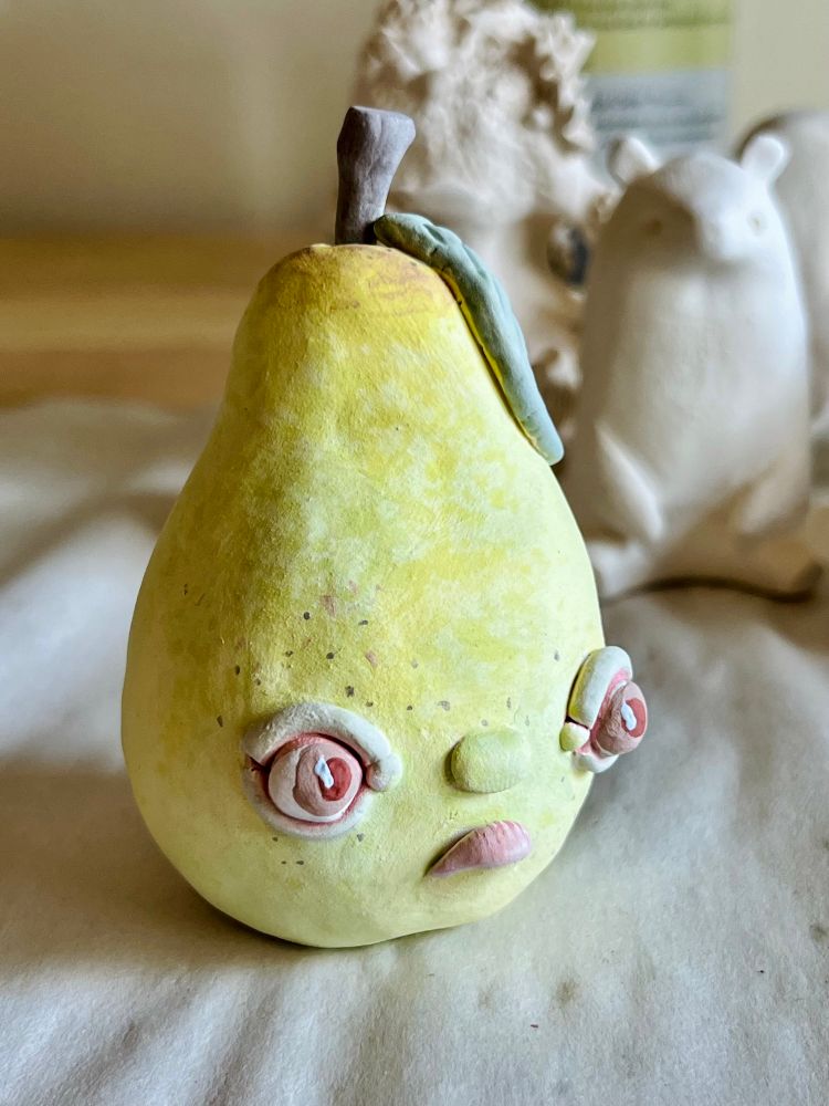 Ceramic pouty pear sculpture in progress. 