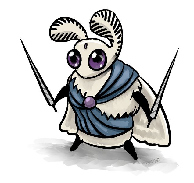 smol cute fuzzy moth dual-wielding needles, she looks tough af and you would definitely be scared if she was more than 3cm tall