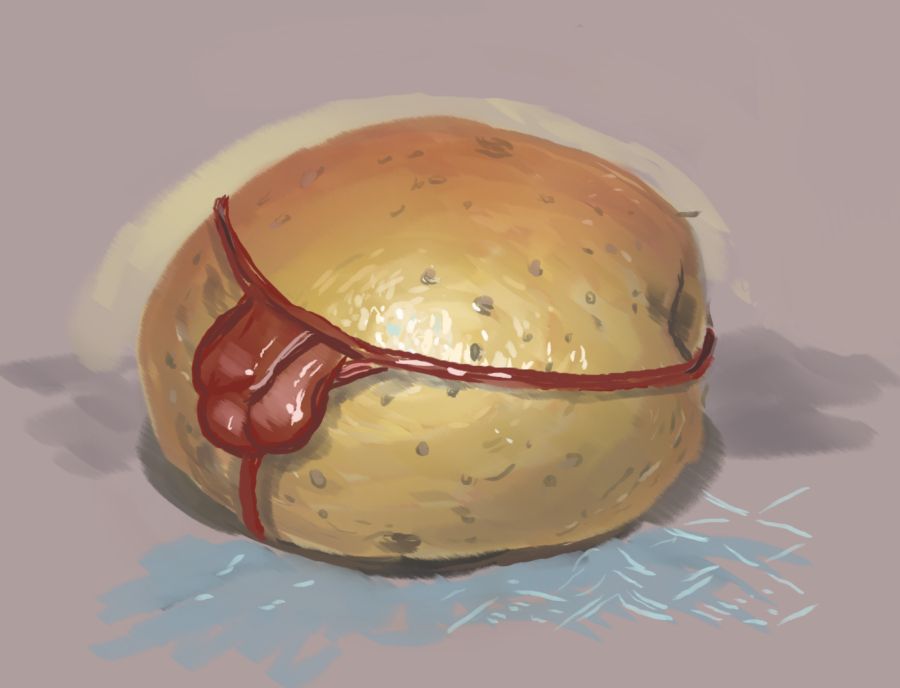 a lovely potato in a bikini bottom, there is a bulge.
