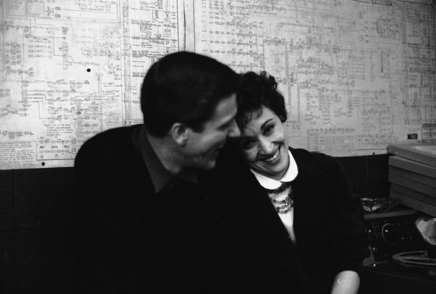 Charming candid of Dick Van Dyke and Chita Rivera during the recording of the Bye Bye Birdie cast album.