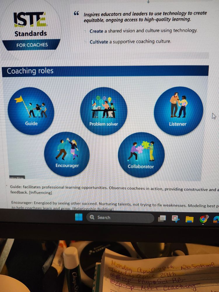Coaching roles are guide, problem solver, listener, encourager, and collaborator