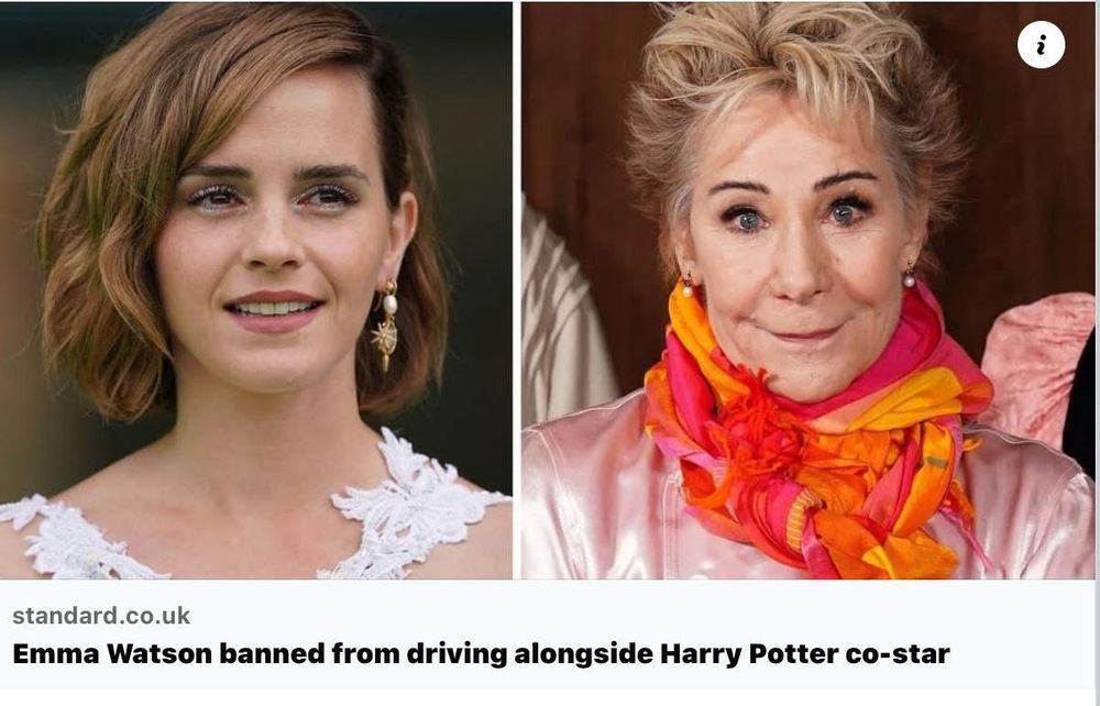 Evening Standard headline reading “Emma Watson banned from driving alongside Harry Potter co-star”