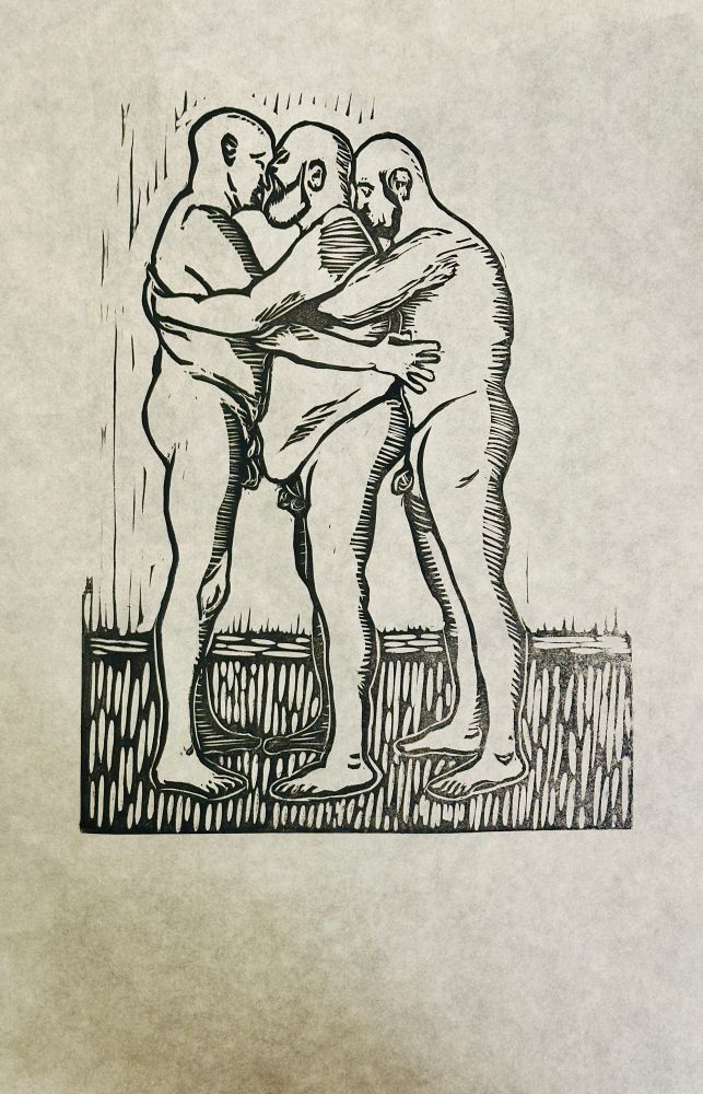 Print of 3 men embraced