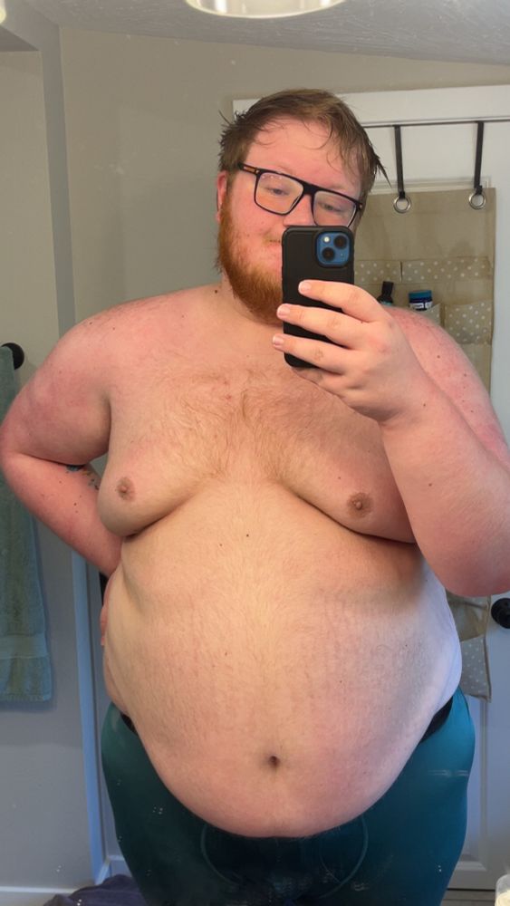Shirtless photo taken just after showering
