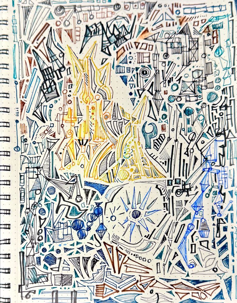 Random shapes drawn with fountain pen on white paper