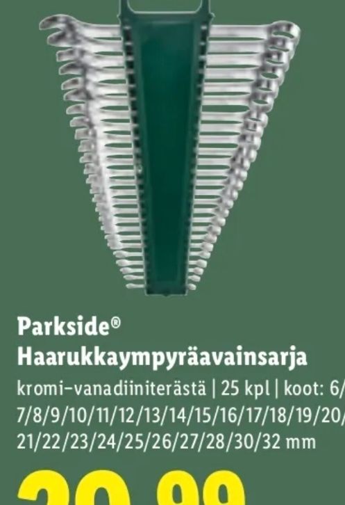 Lidlin mainos haarukkaympyräavainsarjasta.