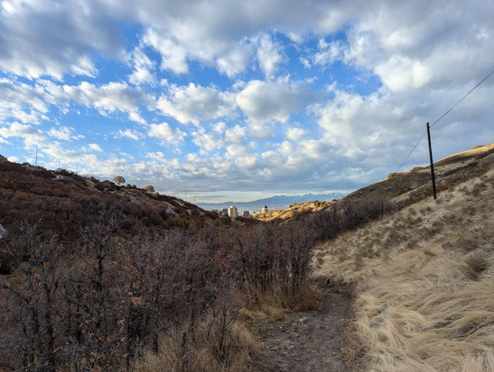 View from City Creek canyon trail peeking down over Salt Lake City