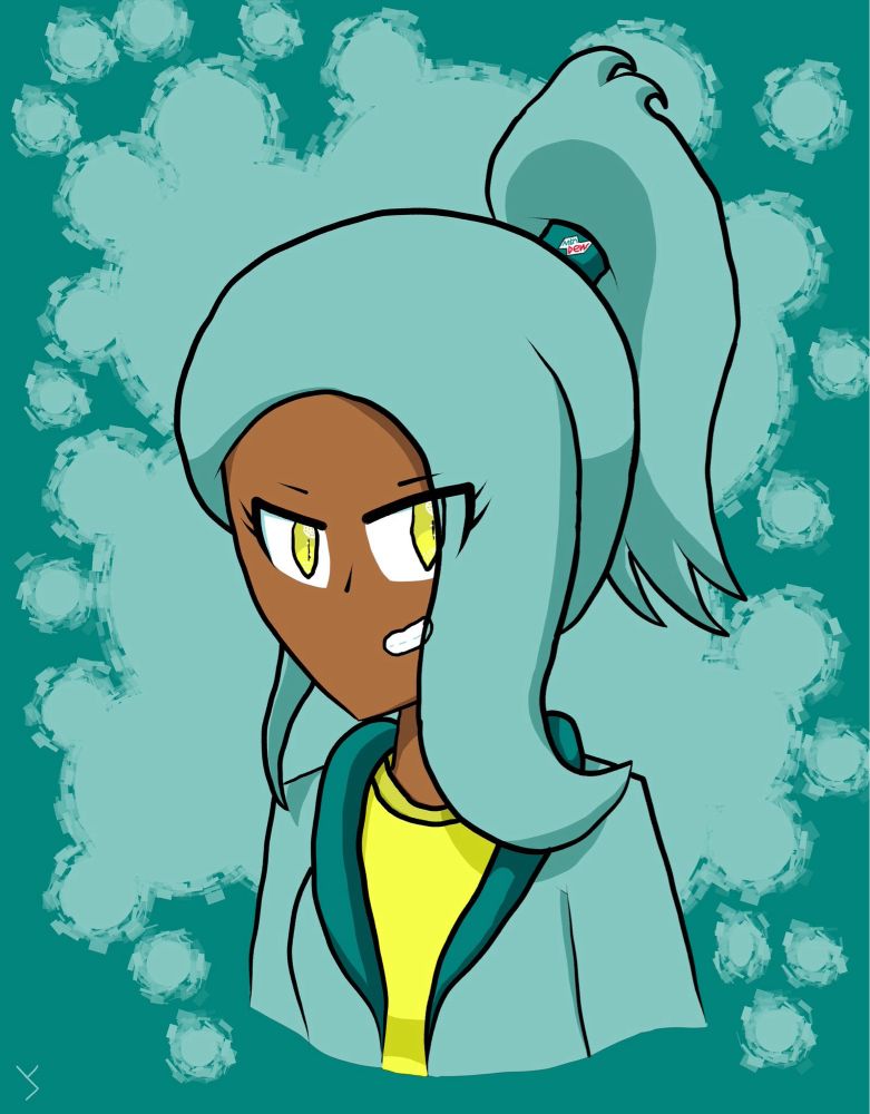 My most recent drawing featuring a completely new OC of mine. I don’t have a name for her yet (I’m open for suggestions. It has to be related to the name “Baja Blast”, but she’s a brand OC based on Mountain Dew - Baja Blast variant. Currently I don’t have any plans to work on the rest of her body since I’m still rough with drawing digitally, however I’m completely fine with people making their own interpretations of her lower body.