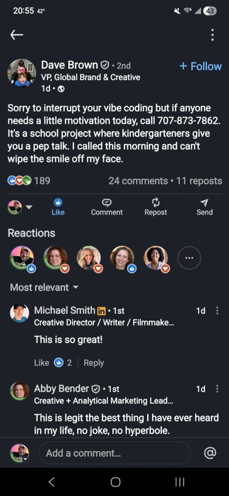 LinkedIn post white on black