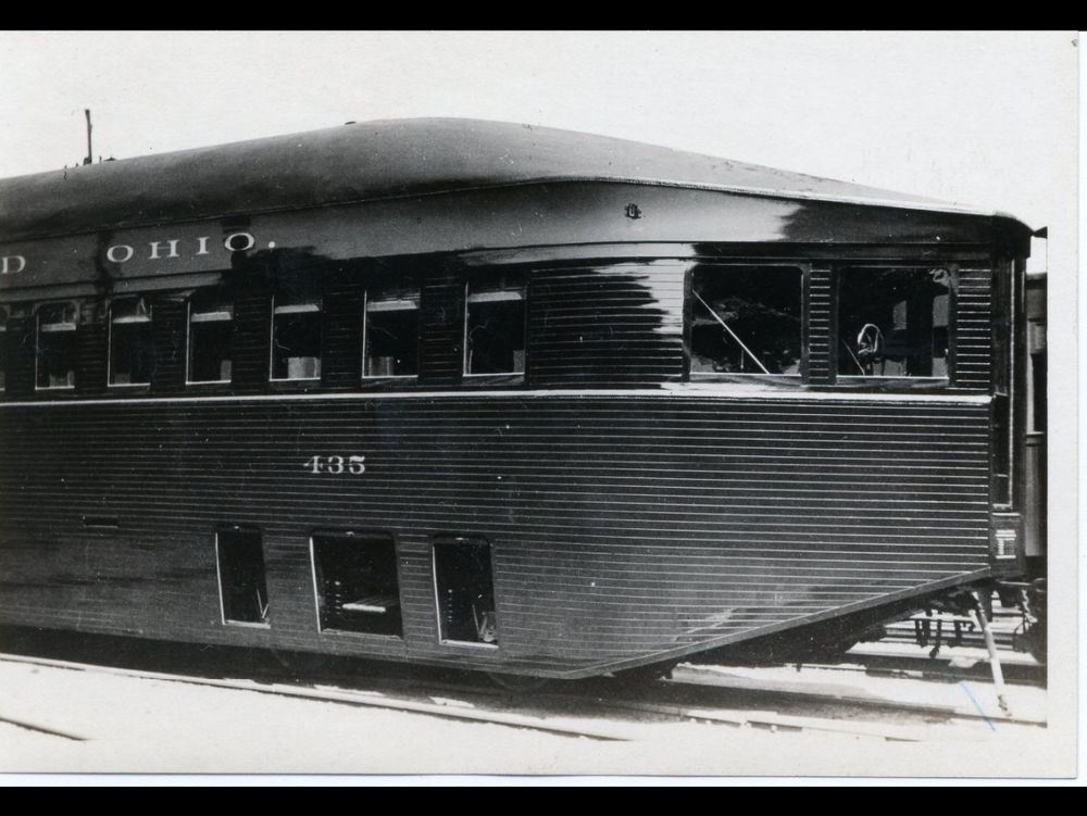 Closeup of the tail, showing off the access hatches opened for lubricating the truck journal boxes. The corrugated metal exterior reminiscent of a Ford Tri-motor or Ju-52 25 years later was even done before the Wright bros flew in their powered kite.