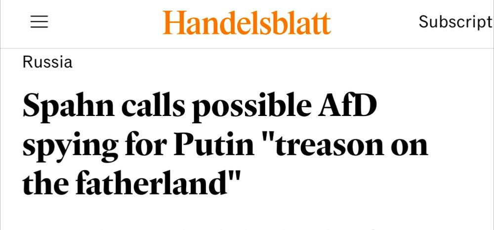 Handelsblatt
Russia
Spahn calls possible AfD spying for Putin "treason on the fatherland"
Accusations are incriminating the AfD over suspected Russia contacts. CDU parliamentary group leader Spahn demands clarification from AfD leader Alice Weidel. The party is coming under increasing pressure.
23.10.2025 - 15:45
Listen to articles02:36
Jens Spahn (CDU) in the Bundestag (archival image): “The suspicion of spying in the Bundestag for the ex-KGB spy Putin weighs heavily.” Photo: AFP 
