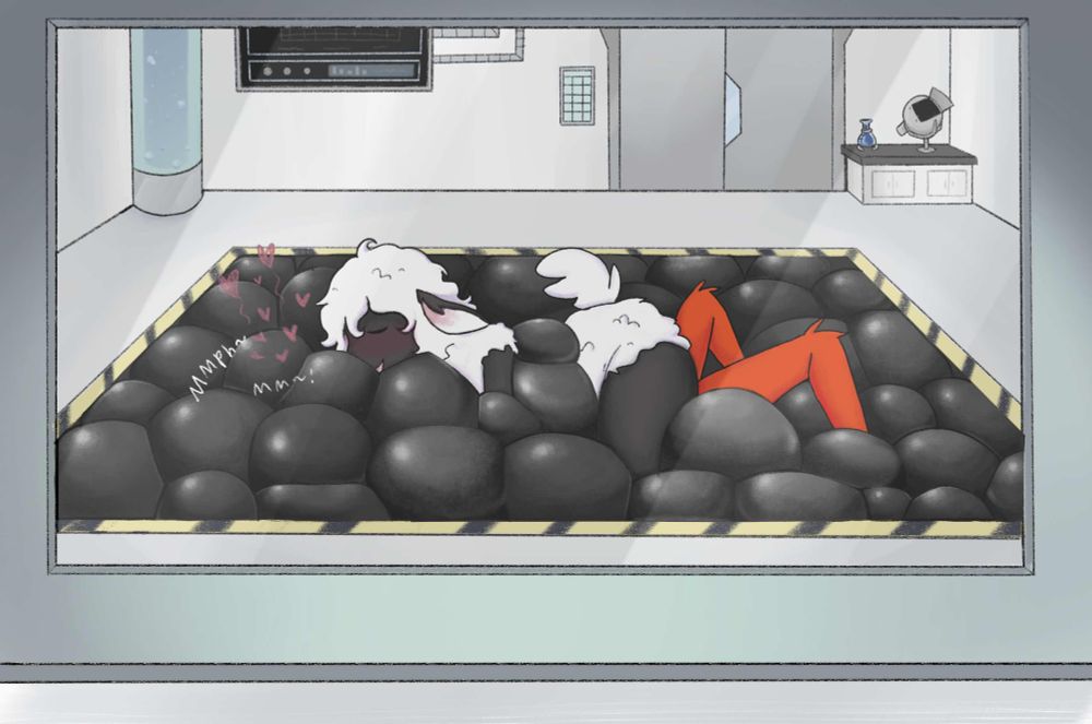 Stella cuddling and kissing Alexian who is now submerged in the blob pit, with muffled moans from Alexian