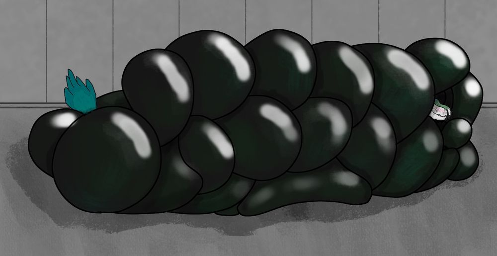 Alexian cocoon in a pile of black, sticky, shiny goo balls