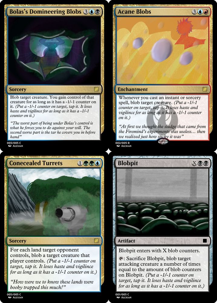4 custom mtg card, all blobbed (Kronos Unveiled) themed. 
