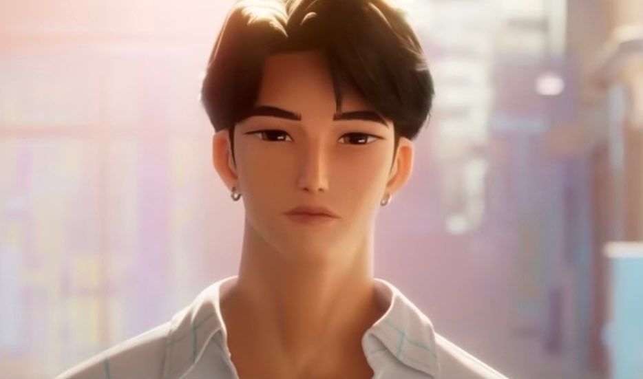 Jinu in KPOP DEMON HUNTERS meeting Rumi for the first time with classic hot male kdrama lead lighting