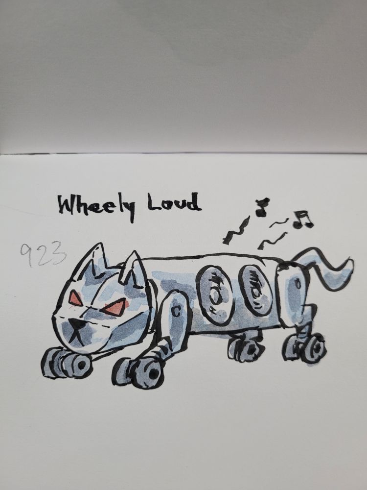People would say that it's a gadgetry creature. At first, it looks like it has an aggressive shape and gives a hostile vibe. But, loves company and to cuddle when in friendly company.
It intimidates its foes with fast beats and chimes when it feels threatened. The rest of the time it rolls/cycles around casually and usually enjoys going uphill and downhill when possible. It's about half the height of a regular human.