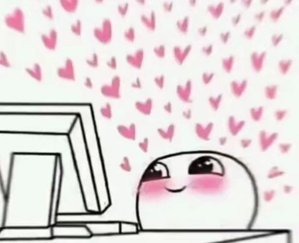 person staring at computer screen with hearts all around (it’s me looking at ruby) 