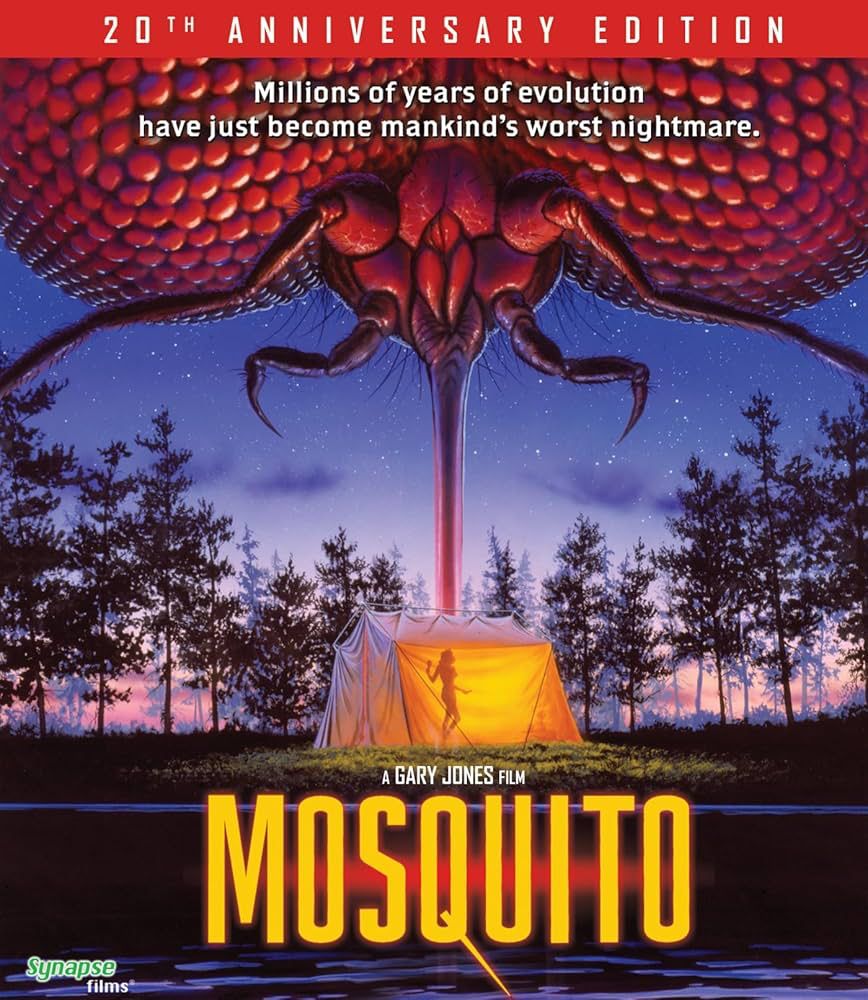 DVD cover for 1994’s Mosquito. It features the tag line, “Millions of years of evolution have just become mankind’s worst nightmare.”