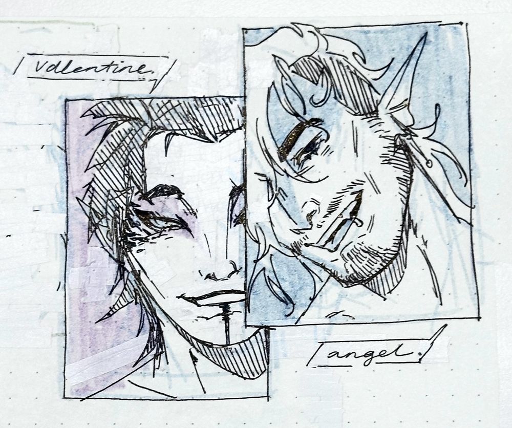 The same triton and aasimar, now older, calling each other pet names. Valentine (creative) and angel (creative)