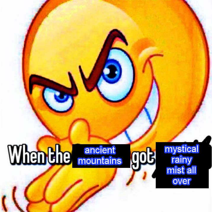that diving emoji meme that says when the ancient mountains got mystical rainy mist all over