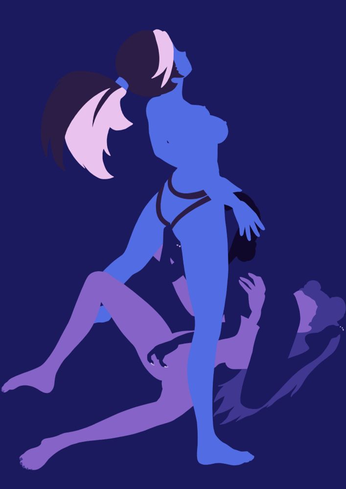 The same drawings as OP, but Akali is wearing a strap-on, which Zoey is deepthroating.