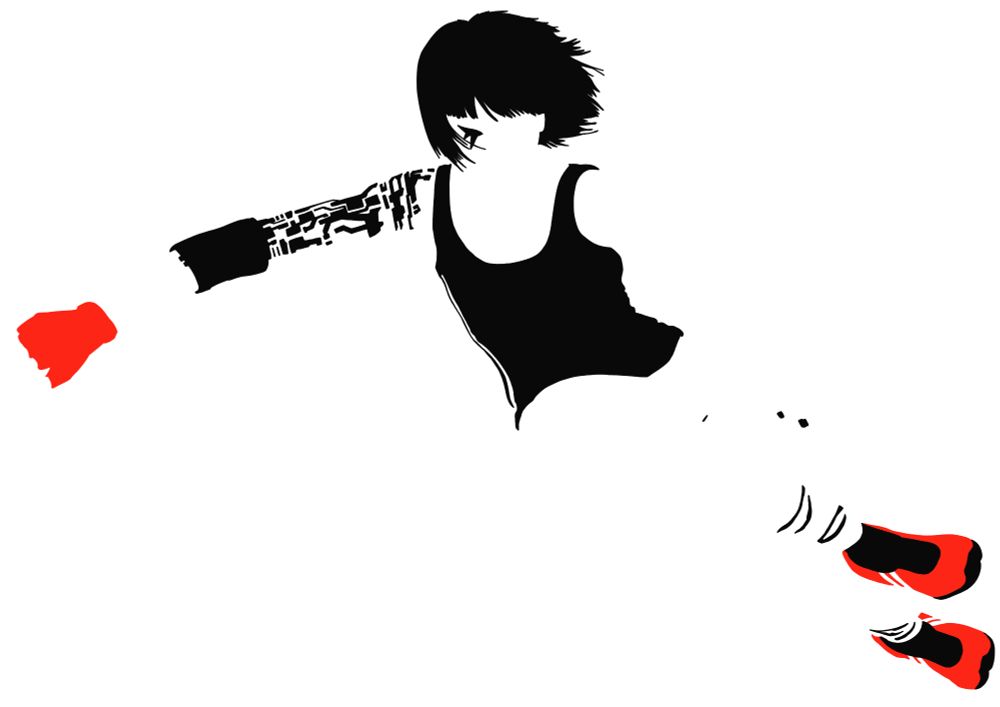 Faith from Mirror's Edge, in a minimalist style.
She is wall running.
