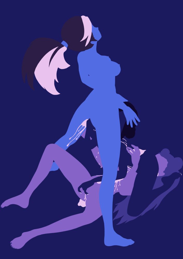Same drawing as OP, but there is fluid (I leave it up to you to determine what kind), running down Akali's inner thigh, dripping from Zoey's chin, running down her stomach to pool on Kai'Sa's, where it is spilling down her sides.
More is running over Zoey's shoulder and has pooled on her back, before running between her asscheeks, spilling onto Kai'Sa's face.
There is also some coming from Kai'Sa's pussy.