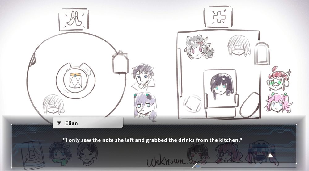 A diagram showing where the characters were during a soon-to-be murder