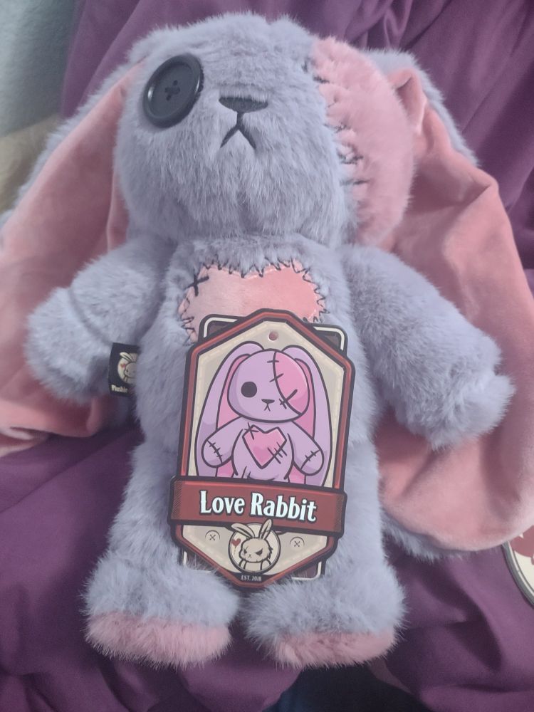 Cute plushie rabbit with a little tag saying "Love Rabbit" on the front.
