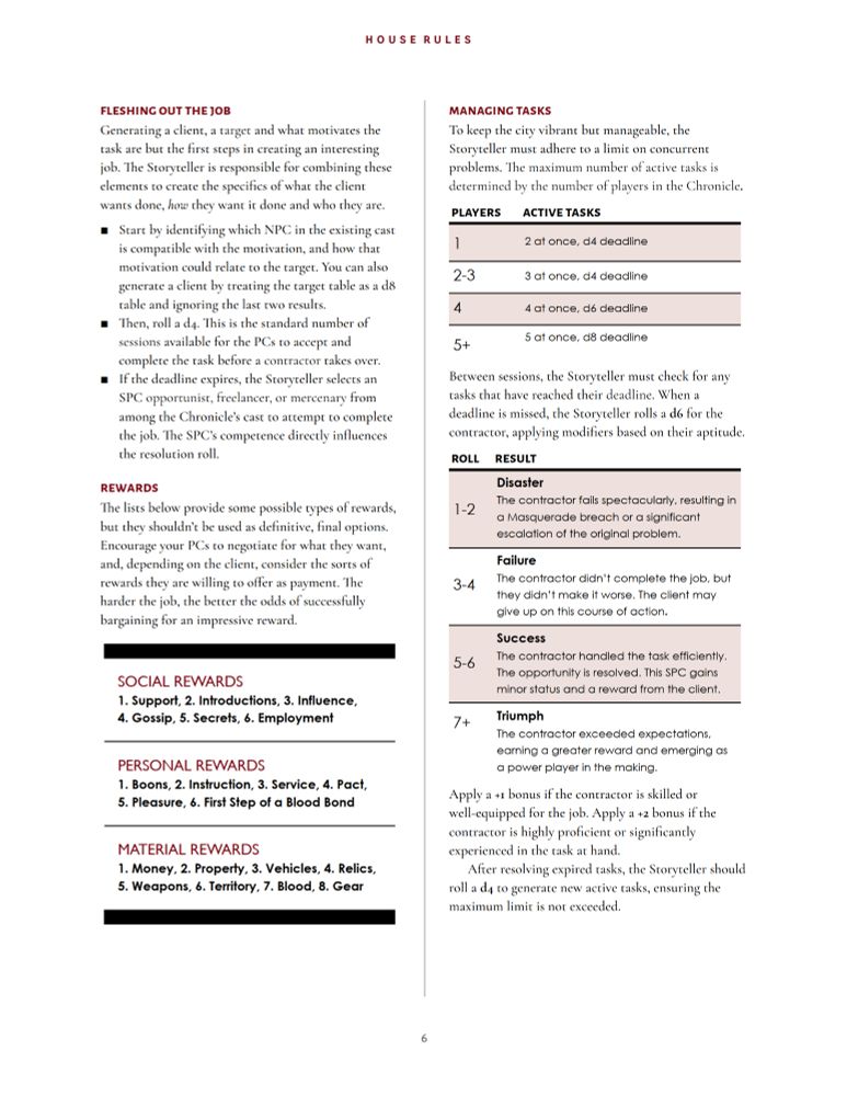 A procedure for generating, managing and conducting gigs and tasks for Vampire: The Masquerade 