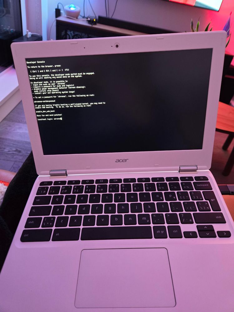 The Chromebook showing the developer console