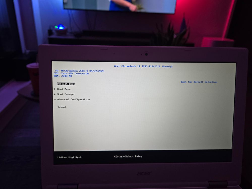 The Chromebook showing Coreboot