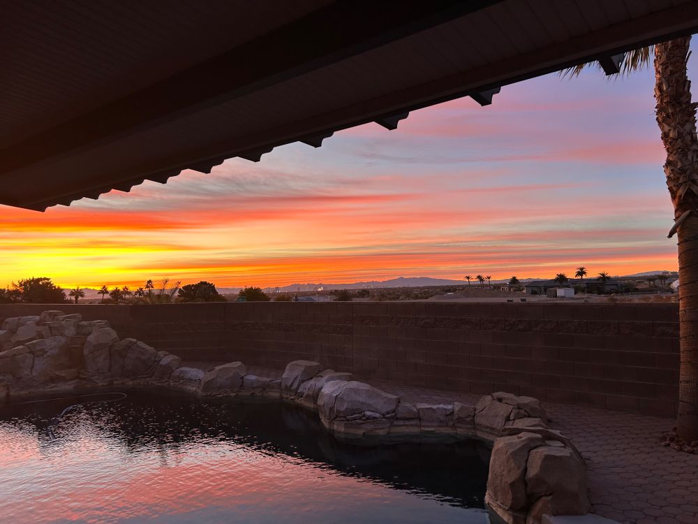 ANT’s pool and beautiful orange sunrise. 