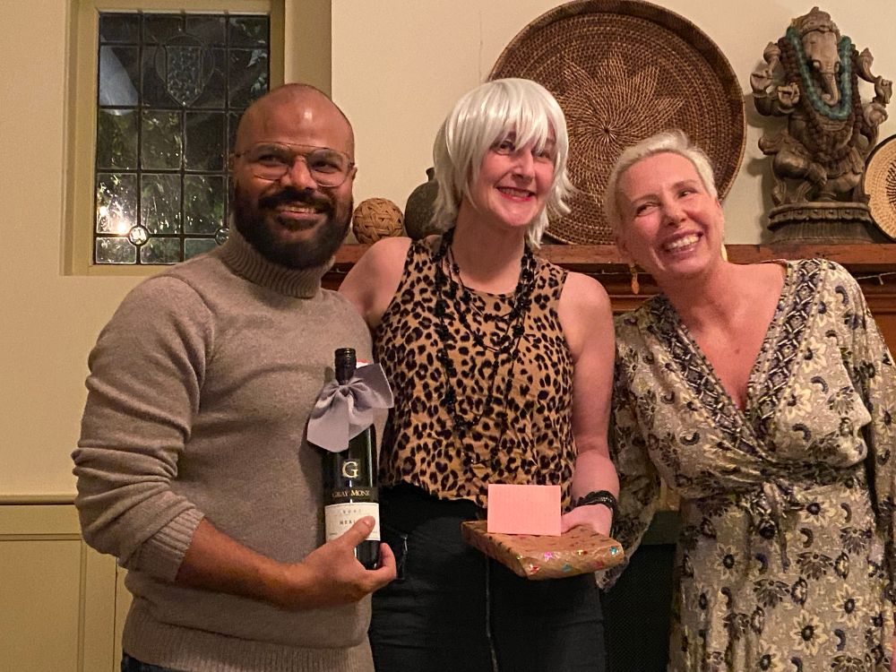 Kailash, Erin and Dhana- Kailash won some wine for sizzeling wordplay 