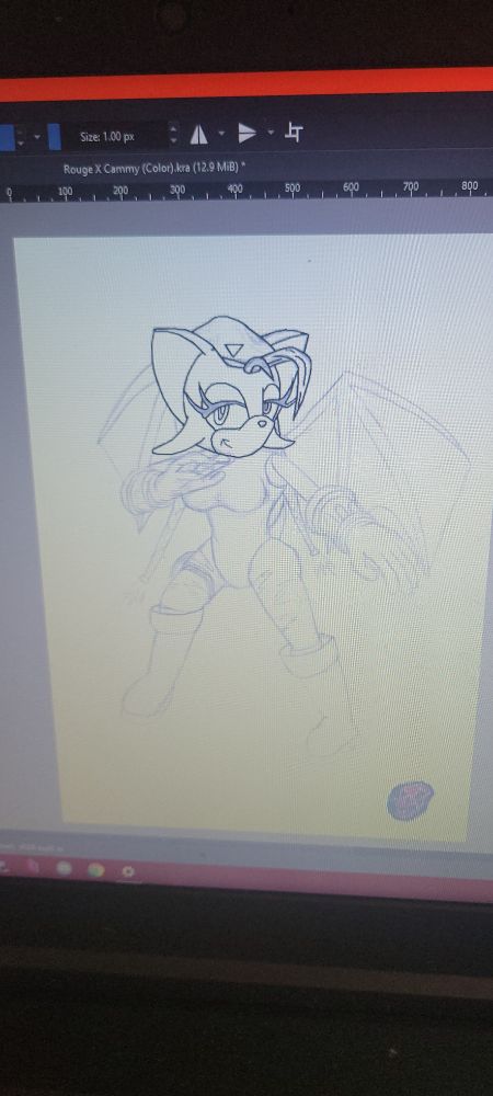 Skreamn's Rouge sketch in Krita, with the outline of the head re-traced in black pixels