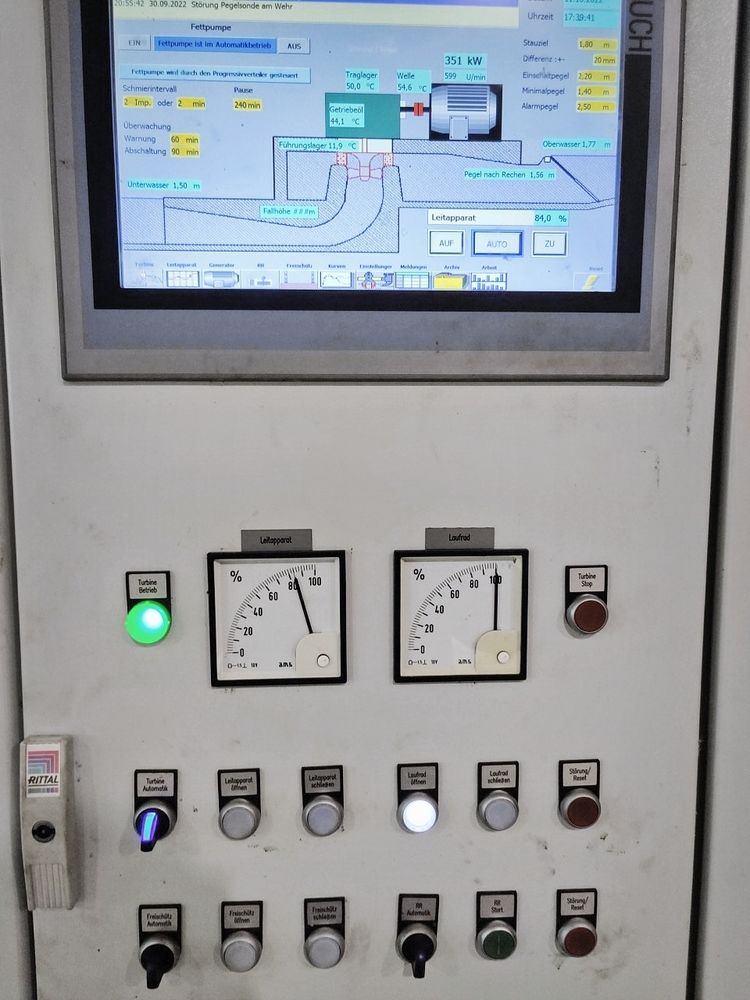 A picture of an electrical cabinet, seen is the portion responsible for controlling the water flow through a turbine of a Hydroelectric power plant.