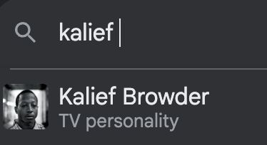 The google search bar describing Kalief Browder as a "TV personality"