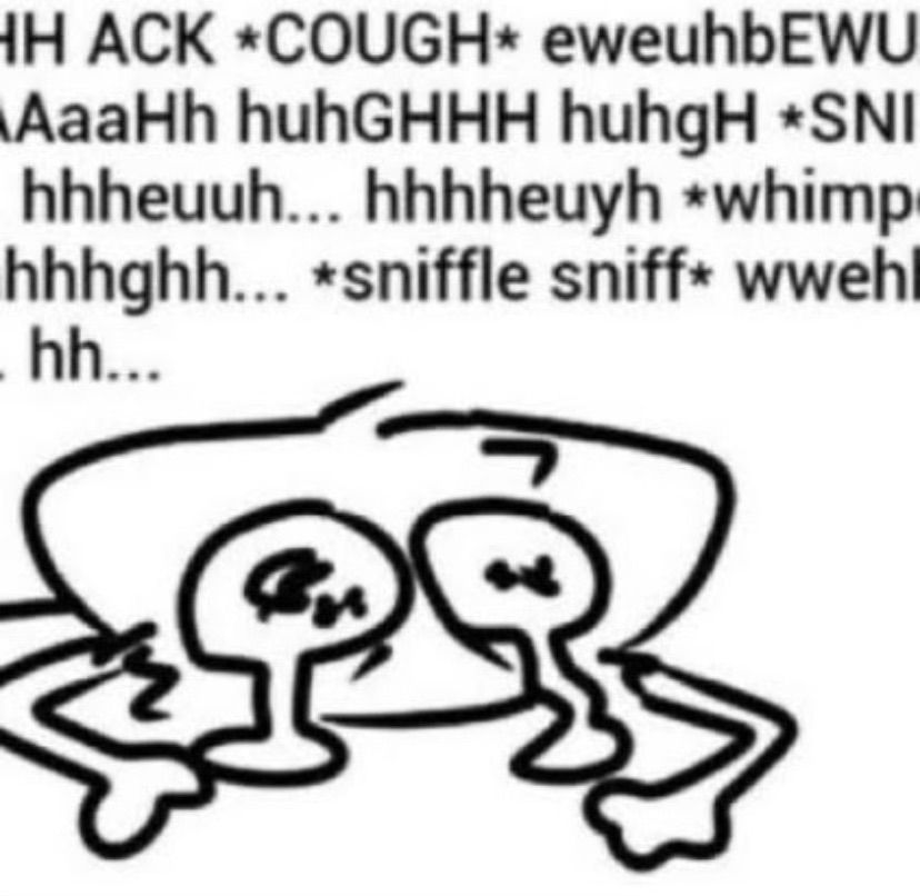 drawing of a lil guy being very sick and hacking and coughing