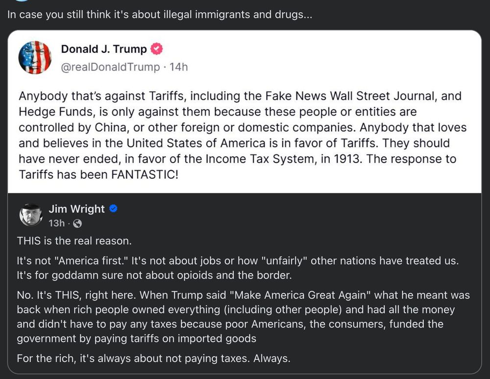 post about the real reason for tariffs