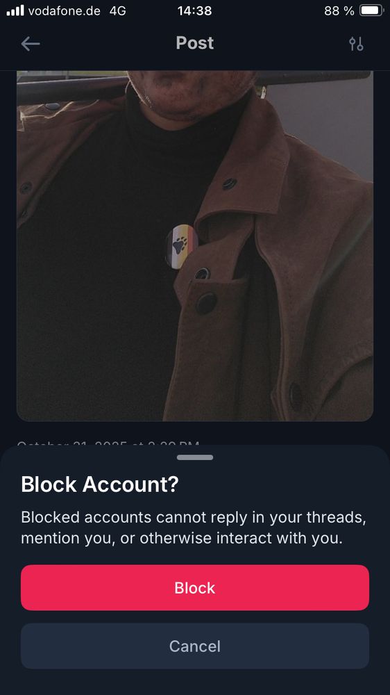screenshot of the "block account?" pop up