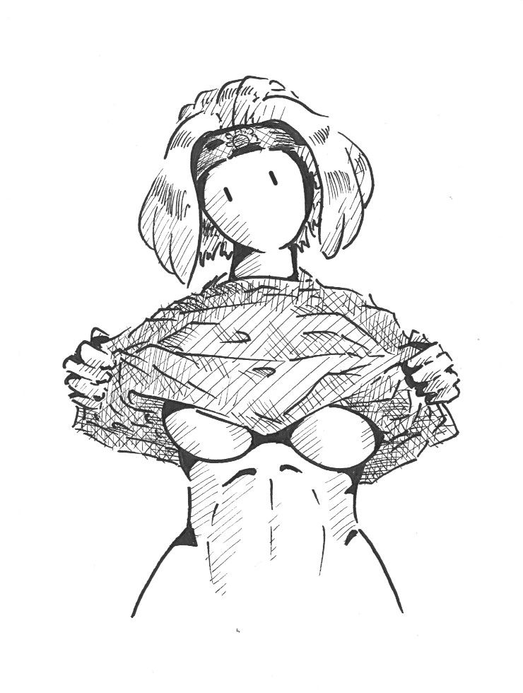 A runner lifts her rain poncho and hints at bare breasts.