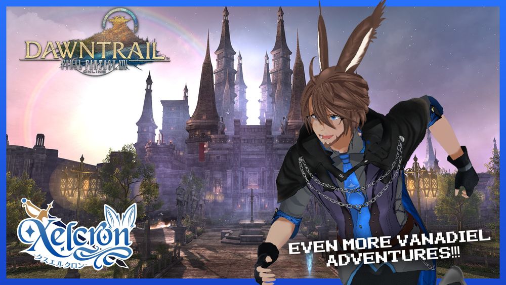 Xelcron running in a thumbnail for his stream with the new alliance raid area in final fantasy xiv in the background