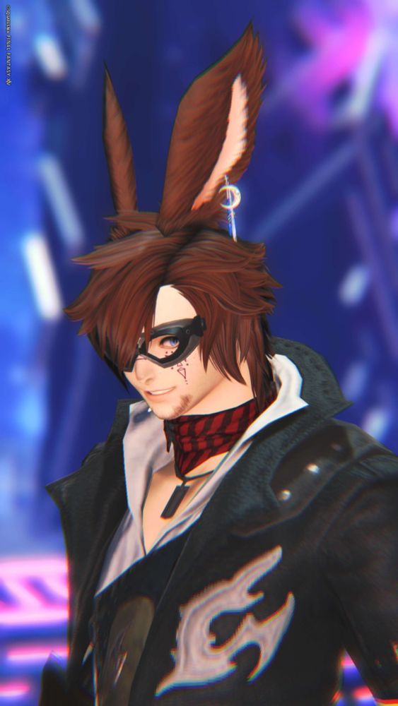 Xelcron's character in Final Finatasy XIV in his Gunbreaker glam with Solution 9 in the background!