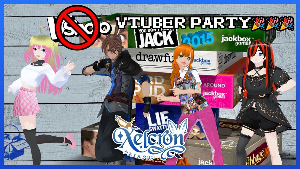 Xelcron with friends posing for a thumbnail of their anti-vshojo party stream

