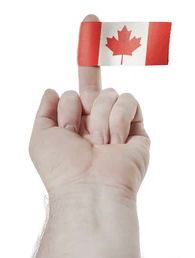 Canadian flag on the middle finger