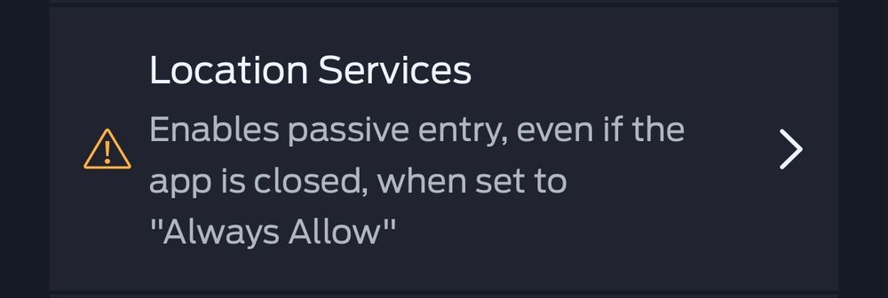 Ford app screenshot indicating users should enable their location tracking by Ford to “always allow”, a major and unnecessary privacy invasion