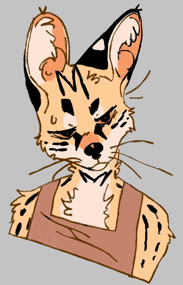 Bust art of a serval looking vaguely annoyed wearing a tank top.