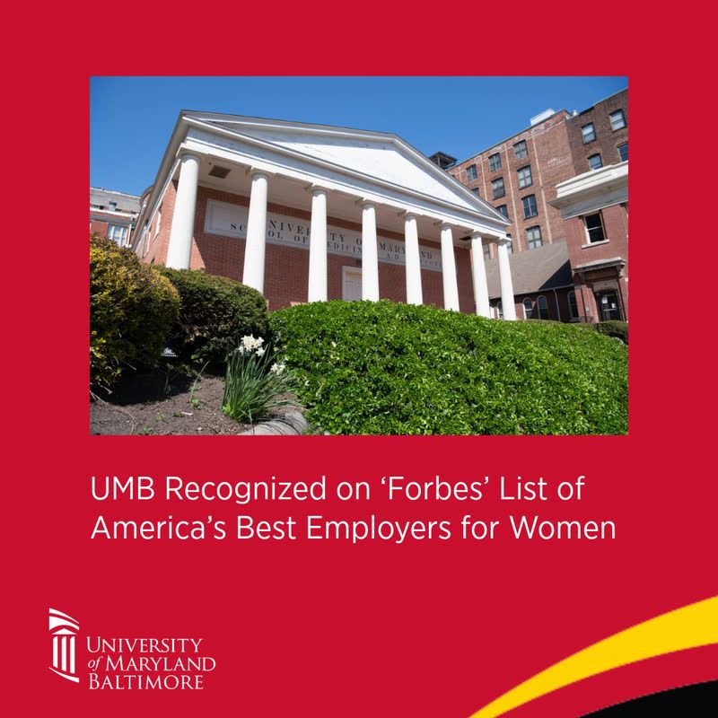 Davidge Hall entrance. UMB Recognized on Forbes List of America's Best Employers for Women.