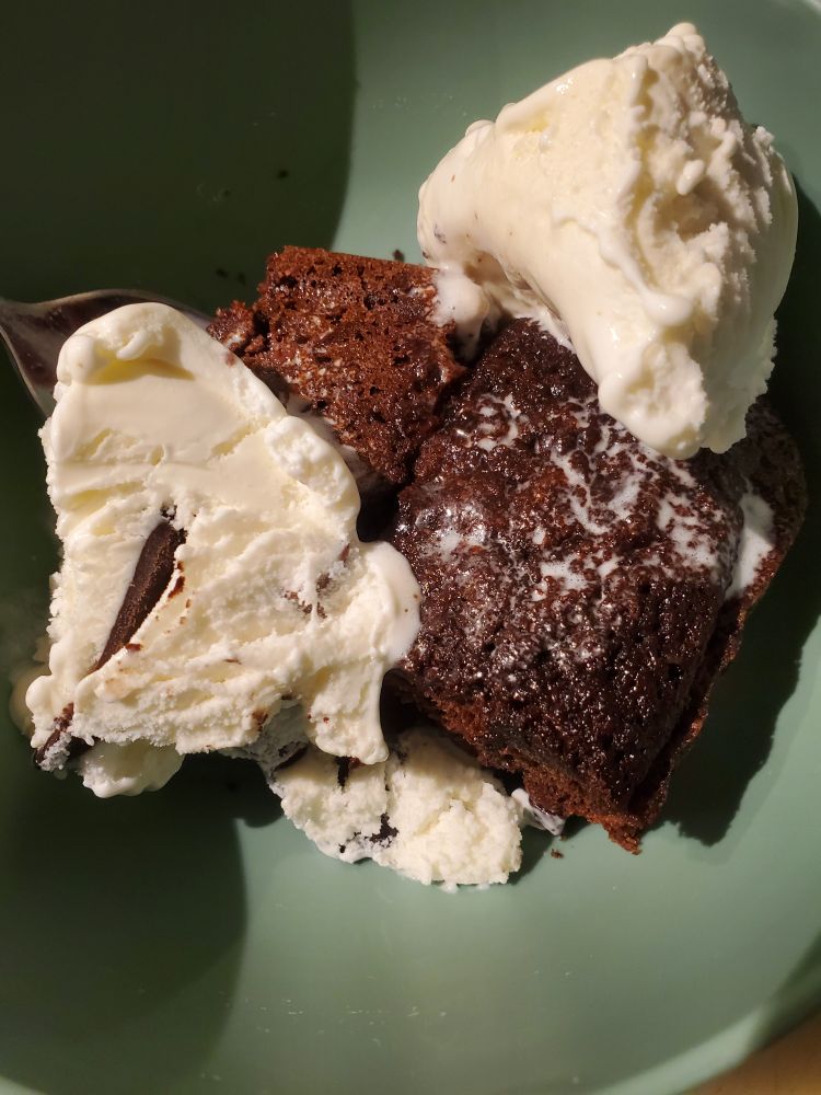 Homemade brownies with moose tracks ice cream from last night