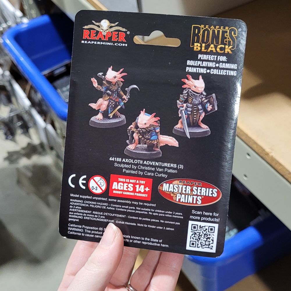 MY LIL BOIS ARE ON PACKAGING
(cara's painted axolotls on a bones black package)